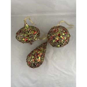 Lot of 3 Wire Mesh Sequined Christmas Ornaments E1-2